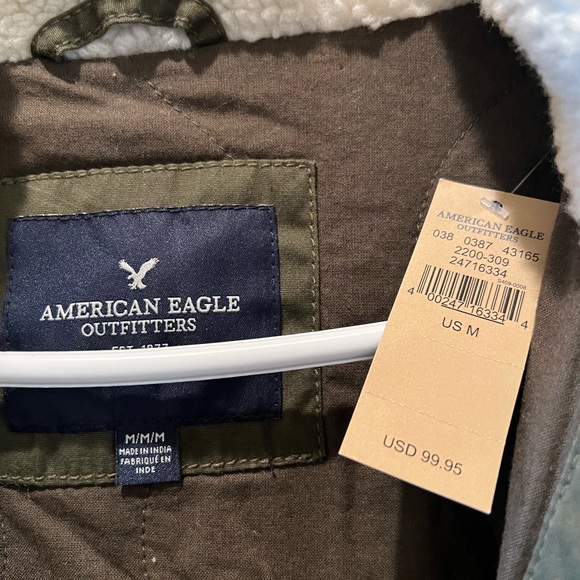 American Eagle Outfitters Olive/Army Green Jacket w/Fleece Hood Size M NWT - Picture 6 of 10